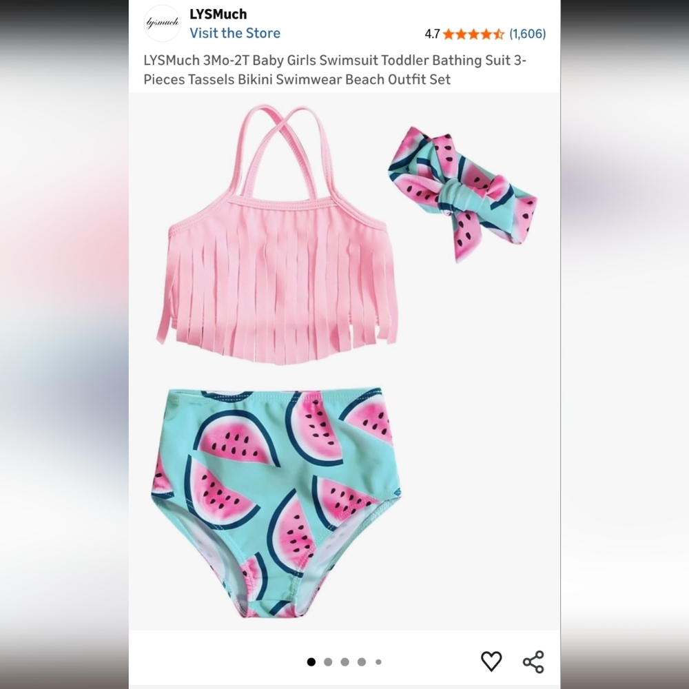 Cute Baby Gillrl Watermelon Swim Suit With Headband